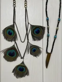 【2点セット】羽根モチーフ＆ビーズネックレス