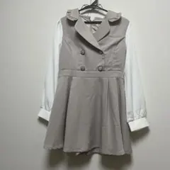 グレー フリル襟 ダブルボタン ワンピース