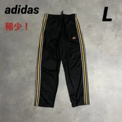 【稀少】adidasトラックパンツ　光沢　3ストライプトレフォイル刺繍ロゴ　黒