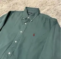 90s ポロラルフローレン 長袖シャツ グリーン　ボタンダウンシャツ 古着