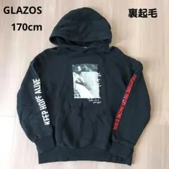 GLAZOS フード付き 裏起毛 ブラックパーカー170cm