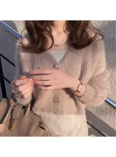 ショート丈パールボタンシャギーニットカーディガン[kz114a]