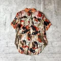 【一点物】90s vintage デザインシャツ 総柄シアーシャツ 個性的 古着