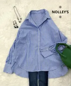 【NOLLEY‘S 】ノーリーズ　美品　ストライプ柄長袖シャツ　パール飾り　Ｓ