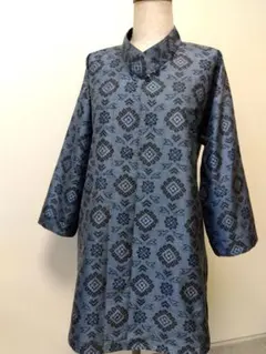 大島紬着物リメイク…✿…スタンドカラーの花柄チュニック