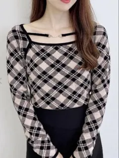 INGNI パールビット付きチェックニット