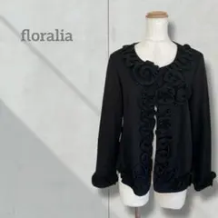 【レディース】カーディガン 黒 ニット 長袖 フリル 羽織り トップス 無地