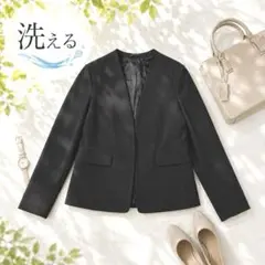 す*か様 【洗える・ストレッチ】　GU　ノーカラージャケット　通勤　オフィス　黒のサムネイル