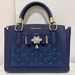 サマンサベガ ビジュー リボン キルティング ネイビー ハンドバッグ