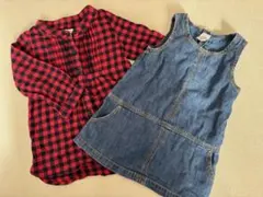 baby GAP 赤黒チェック柄とデニムワンピースセット