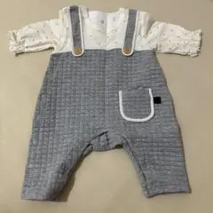 【MOCOLLE】長袖カバーオール グレー×ホワイト 50-60cm