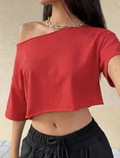 オフショルダー クロップド丈 Tシャツy2kショートスリーブTシャツ