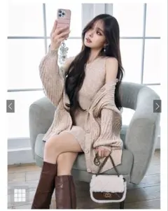 ニットカーディガンxノースリーブミニワンピースセットアップ[ru1315]