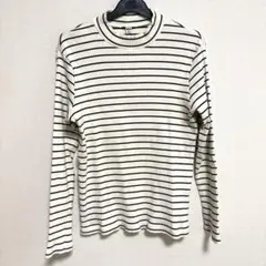 ユニクロ リブハイネックT ボーダー XL オフホワイト