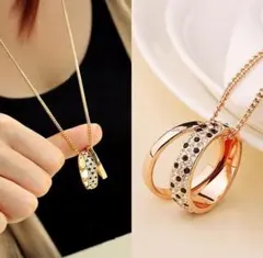 ♥️残りわずか♥️おしゃれ　２連ネックレス　ゴールド　ストーン＆シンプル　人気