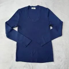 ピノーレ　長袖リブカットソー　上品　シンプル　無地　薄手 ネイビー　L 722のサムネイル