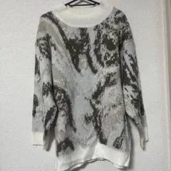 抽象模様 長袖 ニットセーター マーブル柄