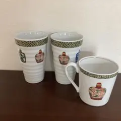 【レア美品】前畑陶器★チャイニーズボトル★カップ　4個 前畑陶器 チャイナシーズ China Seas チャイニーズボトル 小皿 金彩