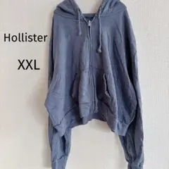 Hollister 【XXL】フード付き ジップパーカー ブルーグレー