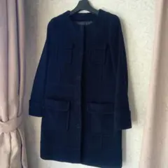 MACPHEE ネイビー　ノーカラーミドル丈コート