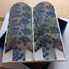 青い花柄の小皿 10枚セット　レトロ