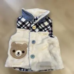 キムラタン　pìccolo チェック柄 ベビーベスト　リバーシブル（クマ刺繍）
