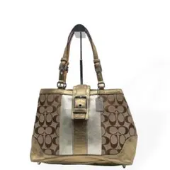 상태좋음 希少 COACH コーチ トートバッグ キャンバス レザー シグネチャー
