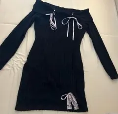 SHEIN オフショルダーリブ編みセーター 黒