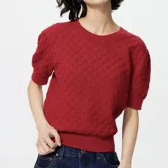 【新品‼️】UNIQLO ポインテールクルーネックセーター 半袖ニット 赤 M