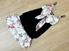 MARS♡ハッピーローズ／ローズバラ柄♡おりぼん♡ゆるピタ♡キャミワンピース♡黒