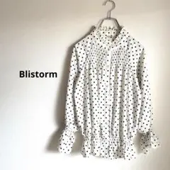 Blistorm ブリストーム ドットフリル襟長袖ブラウス 白×黒 サイズM