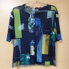 HARE ハレ フォトコラージュプリーツ カットソー 半袖 黒 シアーシャツ