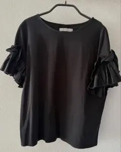 フリル付き黒半袖トップス