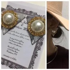 844 グレー☺︎べっ甲風とチェーン風ゴールドと大ぶりパールのピアス☺︎