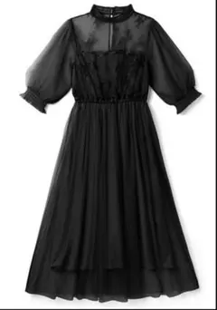 GRL ワンピース レース フリル 黒 チュールスカート 春服
