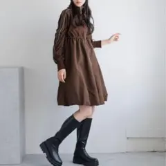 LOWRYSFARM トラック ドッキング バルーン ワンピース ブラウン 1