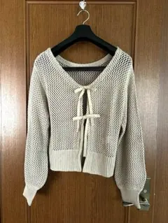 ベージュ 網目編み カーディガン 長袖