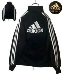 adidas刺繍ロゴ×三本線シンプルブラックジャージトラックジャケット