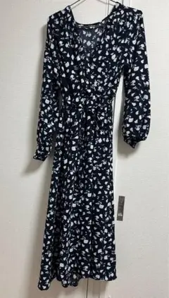 GU ネイビー花柄長袖ワンピース S