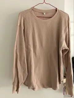 美品　UNIQLO ユニクロ ワッフルクルーネックＴ　L ベージュ　ピンク