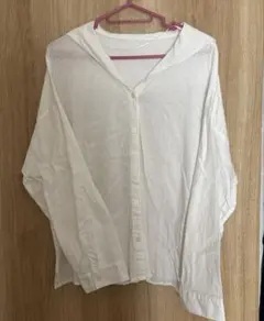 GU セーラーカラー 麻混長袖ブラウス ホワイト　XL