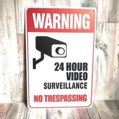 ブリキ看板☆ 防犯カメラ WARNING 警告 24時間監視 426