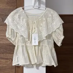 ◾︎L) しまむら Plechur Ciel ビッグカラー ブラウス 刺繍