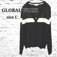 未使用 GLOBAL WORK カーディガン ブラック/グリーン/ホワイト