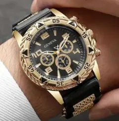 GENEVA メンズ 腕時計 ゴールド ブラック クォーツ