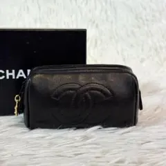 外観美品✨シャネル ポーチ ココマーク ブラック ミニポーチ マルチケース