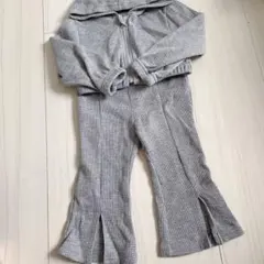 【美品】SHEIN12-18mグレー リブ編み フード付きセットアップ