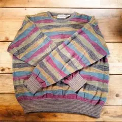 【希少】自然に映える！THE HEARTLAND 総柄 コットンニットセーター