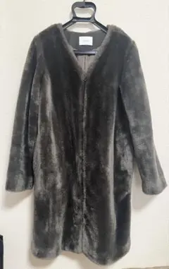 ダークグレー　フェイクファーコート Sサイズ