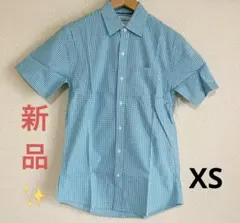 新品✨ 半袖シャツ メンズ ブルー チェック柄 【XS】 シャツ トップス 夏